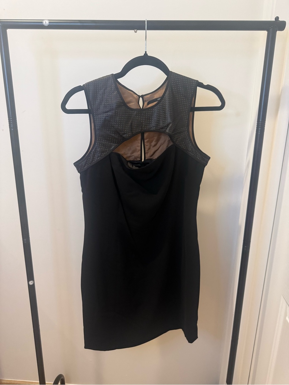 JAYGODFREY Black Sheath Dress with Mesh Yoke
